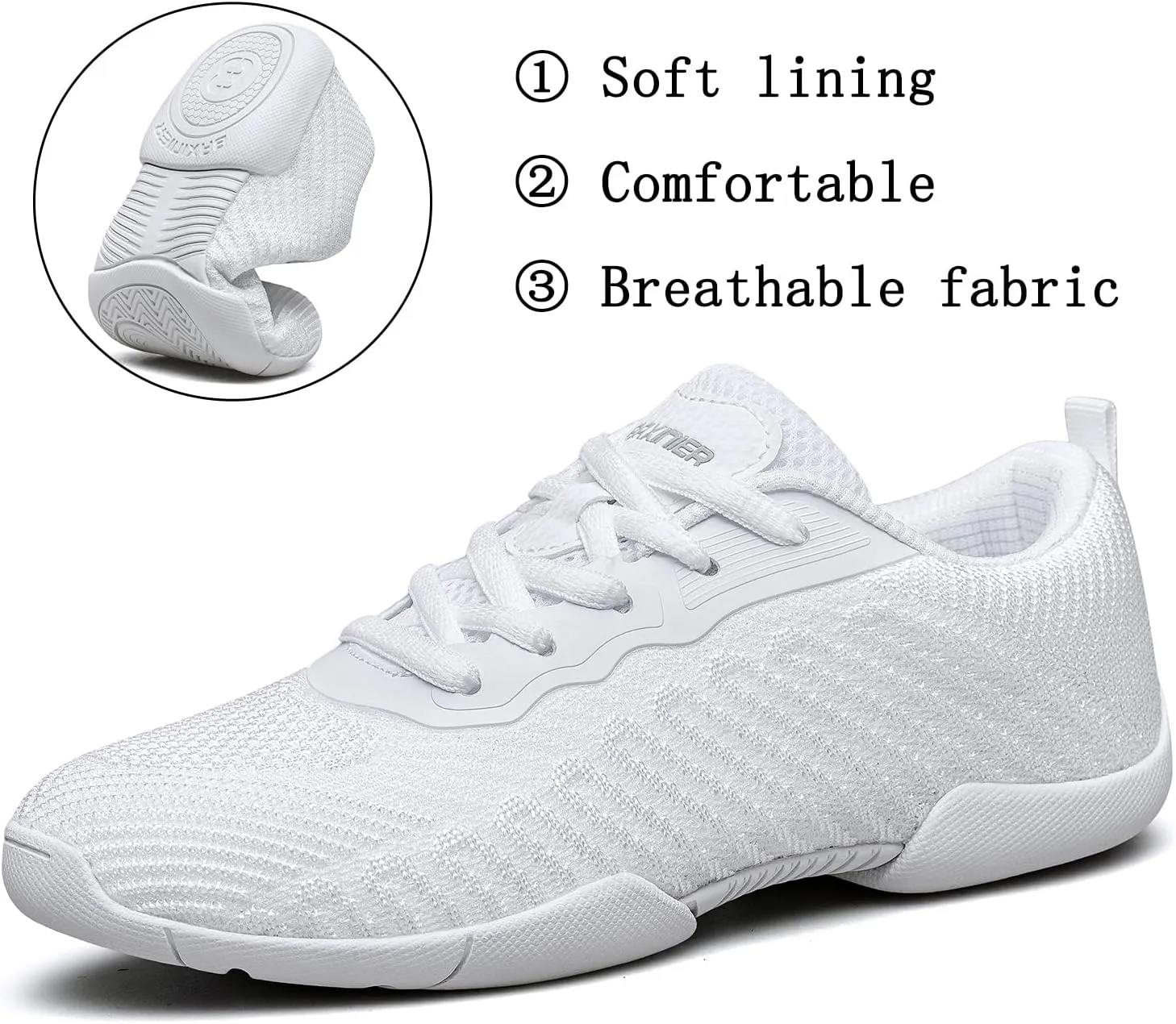 White Cheer Shoes for Girls Youth Cheerleading Shoes Competition Dance Sneakers Hip Hop Walking Sneakers