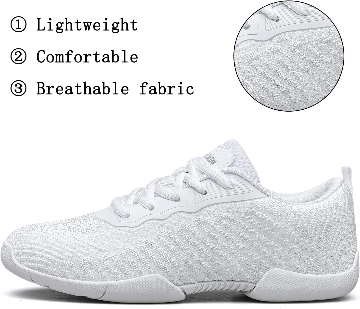 White Cheer Shoes for Girls Youth Cheerleading Shoes Competition Dance Sneakers Hip Hop Walking Sneakers