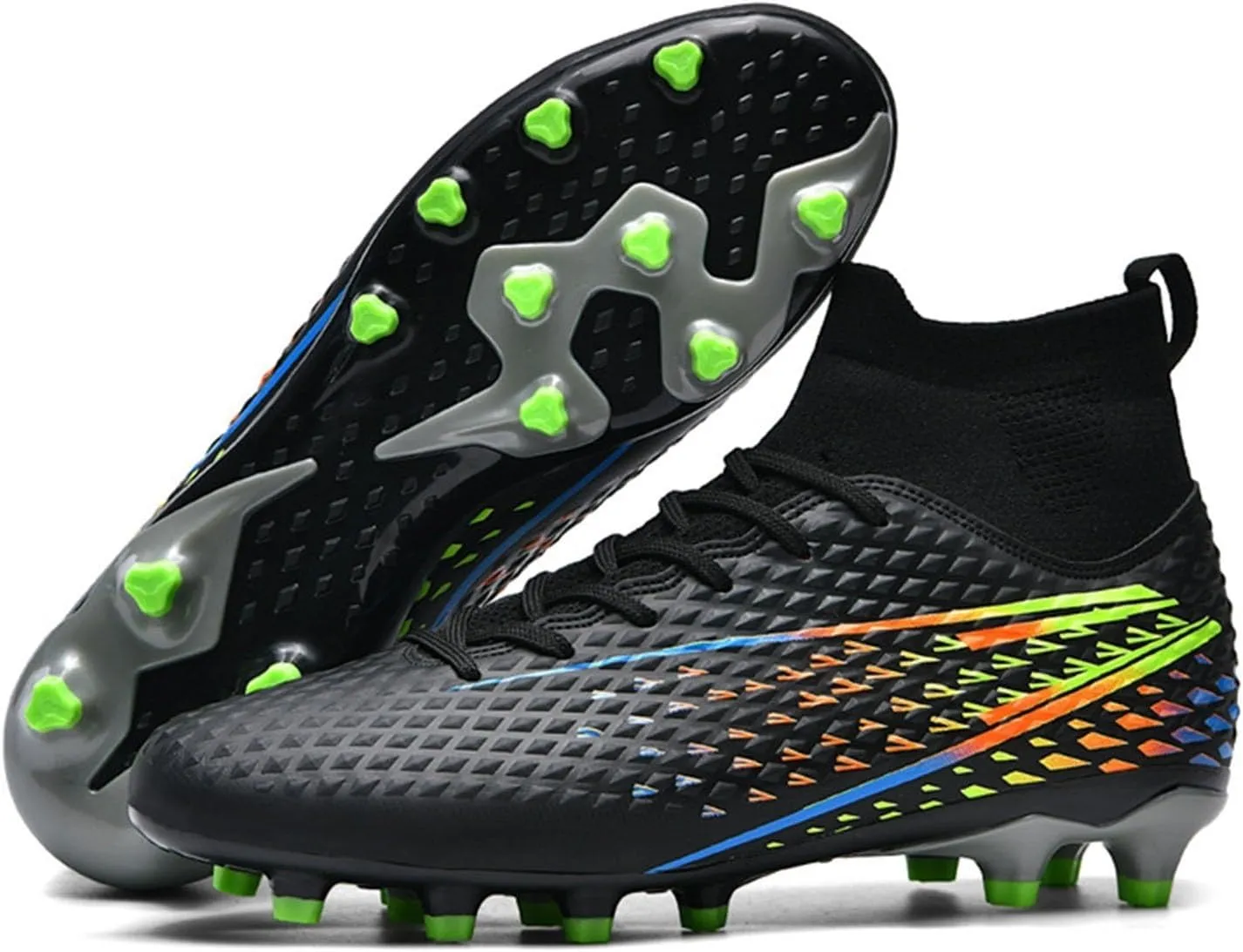 Wide Soccer Cleats Turf, Football Cleats Professional Lightweight High Top for Youth Big Boys Firm Ground Training