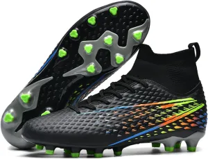 Wide Soccer Cleats Turf, Football Cleats Professional Lightweight High Top for Youth Big Boys Firm Ground Training
