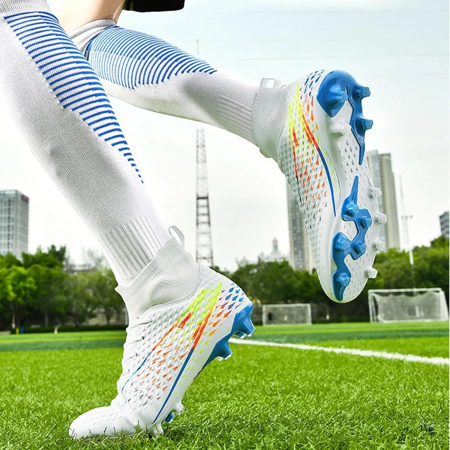 Wide Soccer Cleats Turf, Football Cleats Professional Lightweight High Top for Youth Big Boys Firm Ground Training