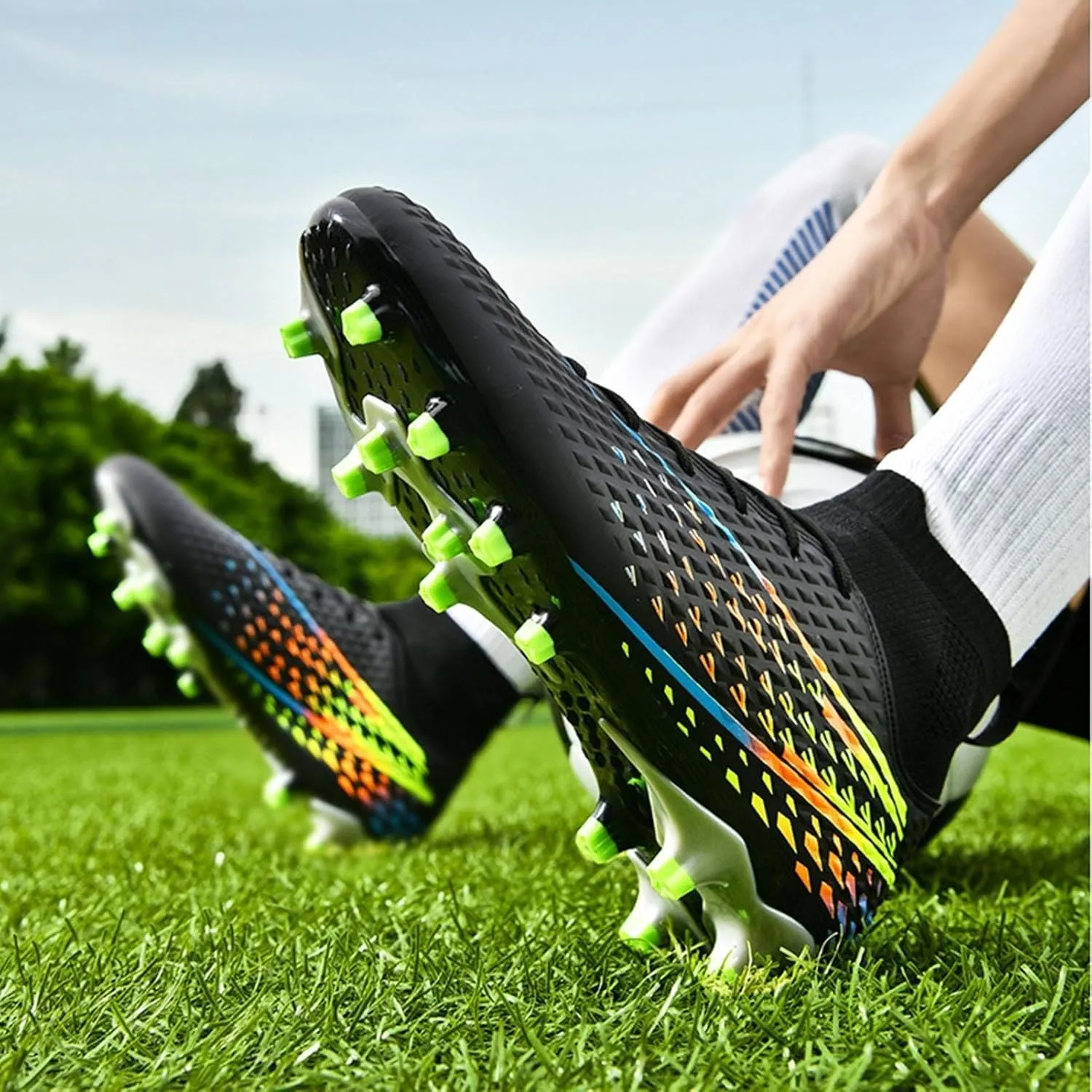 Wide Soccer Cleats Turf, Football Cleats Professional Lightweight High Top for Youth Big Boys Firm Ground Training