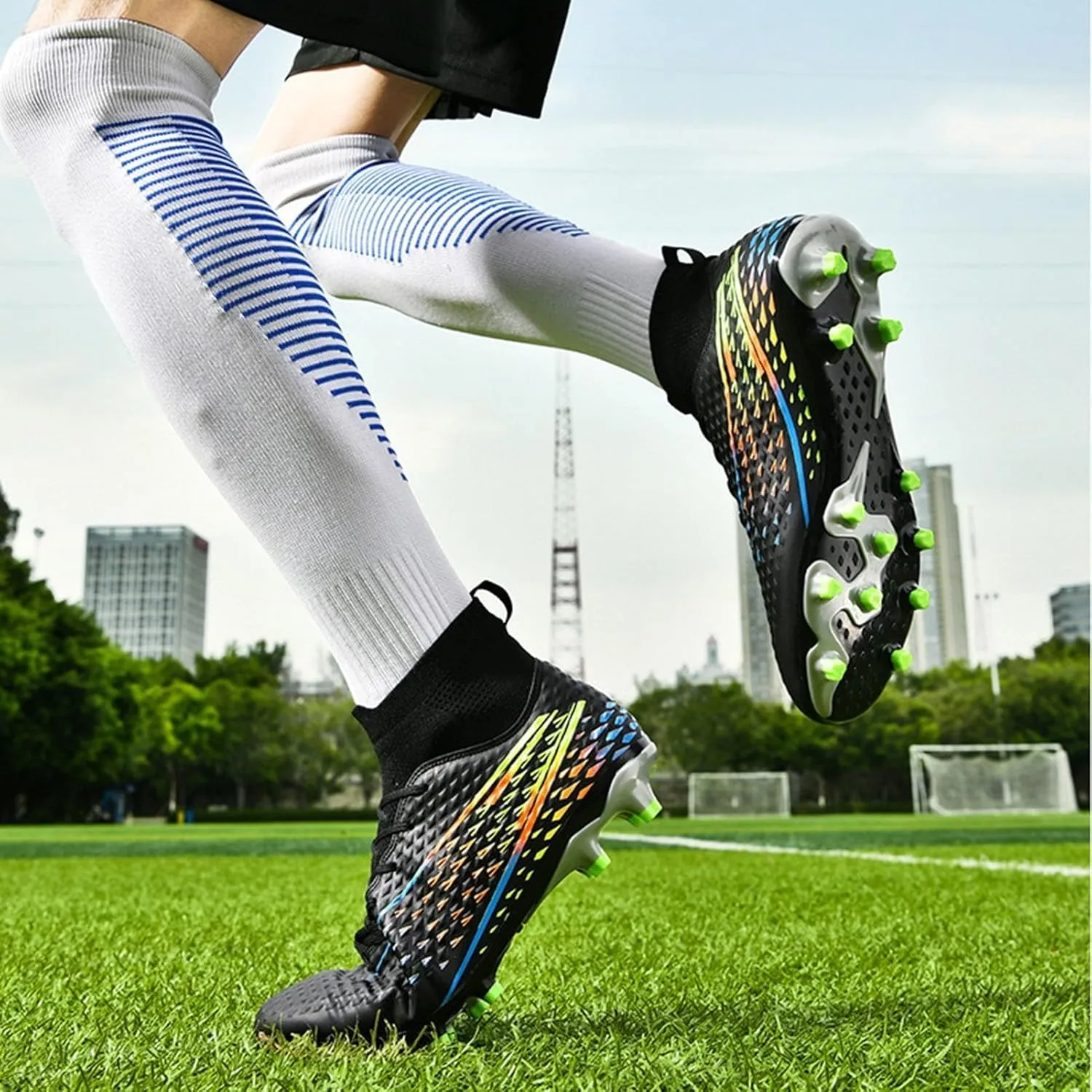 Wide Soccer Cleats Turf, Football Cleats Professional Lightweight High Top for Youth Big Boys Firm Ground Training