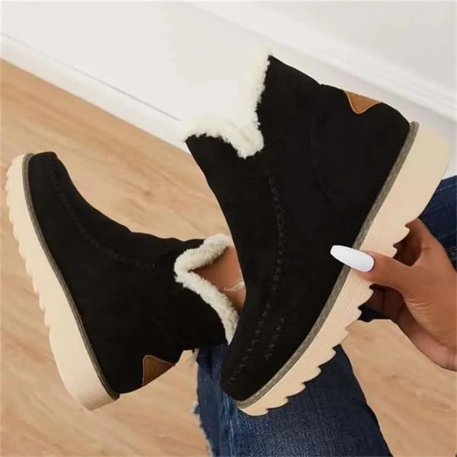 Winter Boots for Women Wide Width Womens Tall Winter Boots Waterproof Fur Lined Mid Calf Winter Boots Women Tall Snow Boots Waterproof Insulated Boots for Women Winter Waterproof