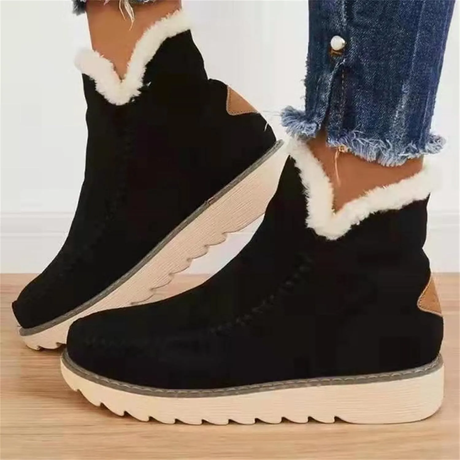 Winter Boots for Women Wide Width Womens Tall Winter Boots Waterproof Fur Lined Mid Calf Winter Boots Women Tall Snow Boots Waterproof Insulated Boots for Women Winter Waterproof