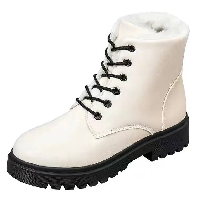 Winter Leather Boots Thick Wool Warm High-heeled