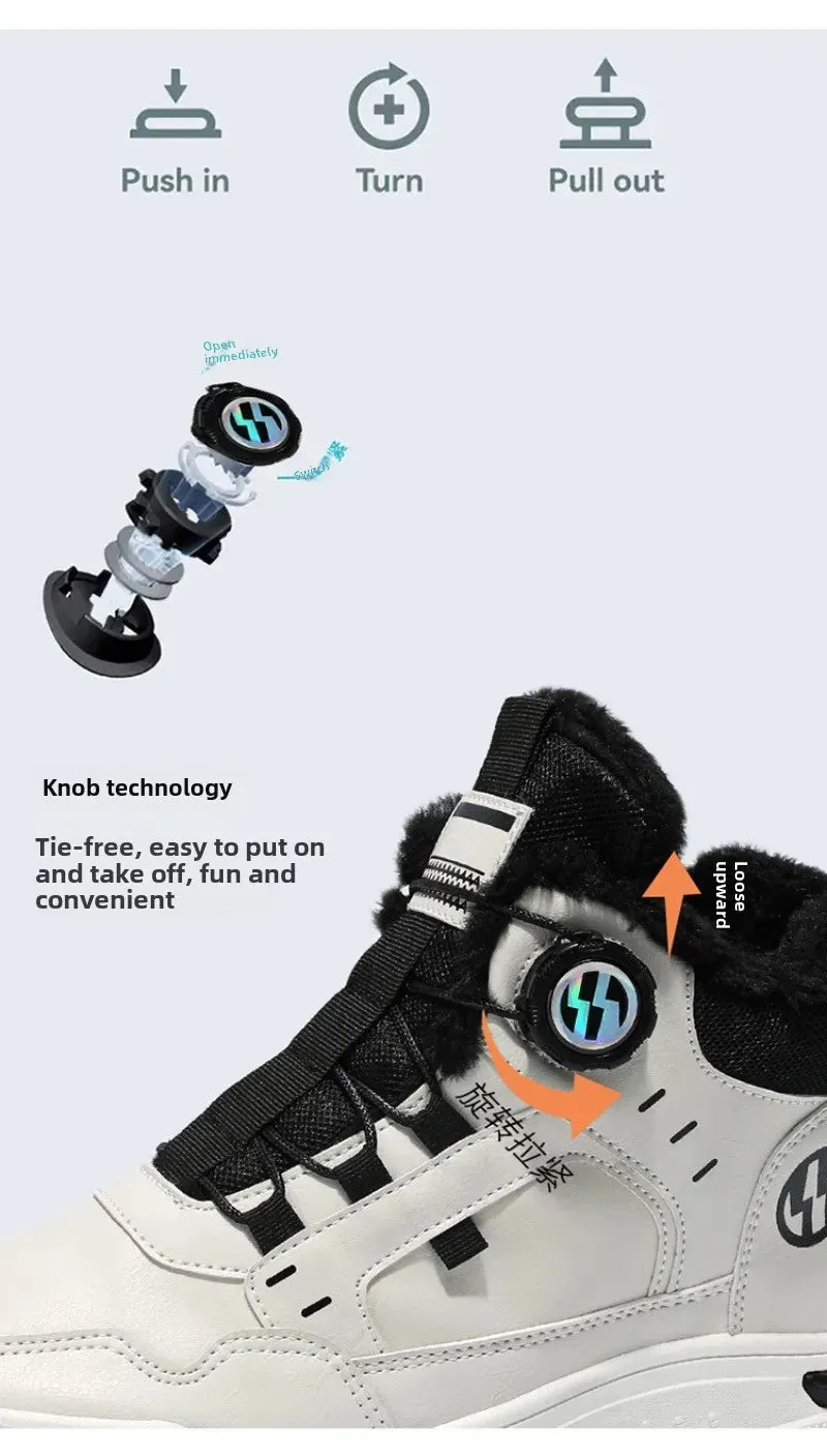 Winter Men's High Top Boots Rotating Button  Plush Warm