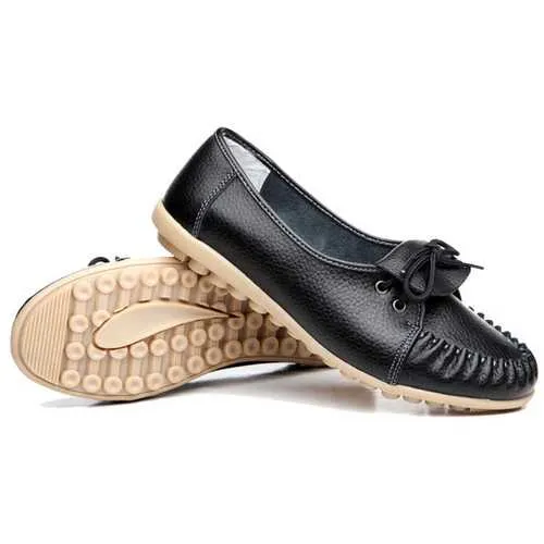Women Casual Soft Comfortable Outdoor Lace Up Leather Flat Loafers Shoes