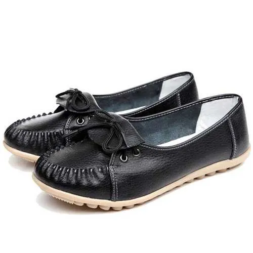 Women Casual Soft Comfortable Outdoor Lace Up Leather Flat Loafers Shoes