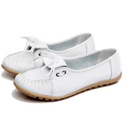 Women Casual Soft Comfortable Outdoor Lace Up Leather Flat Loafers Shoes