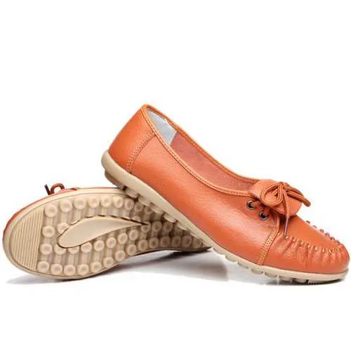 Women Casual Soft Comfortable Outdoor Lace Up Leather Flat Loafers Shoes