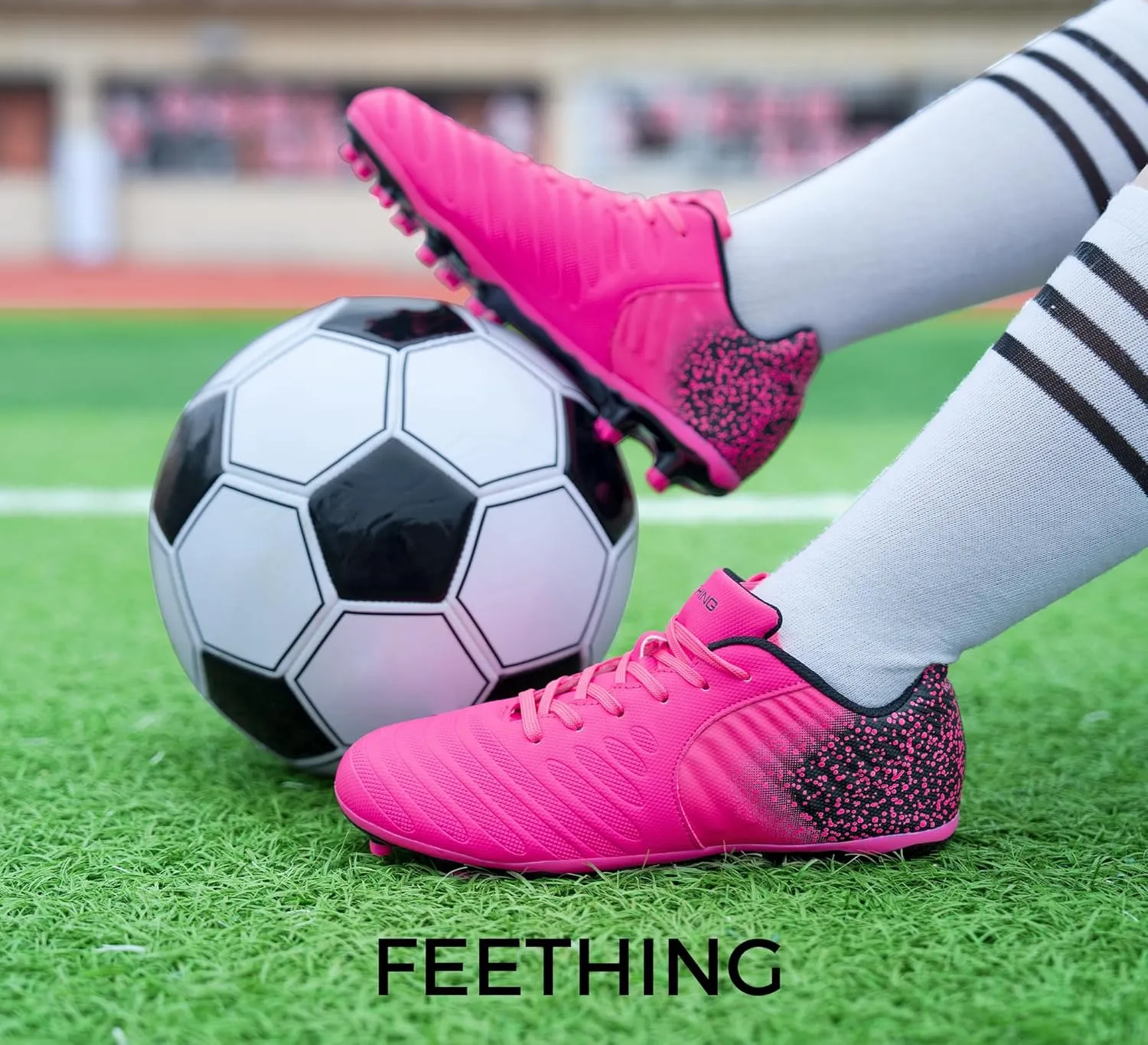 Women Soccer Cleats Firm Ground Lace-Up Youth Soccer Shoes Light-Weight Outdoor Training Football Sneakers Big Kid