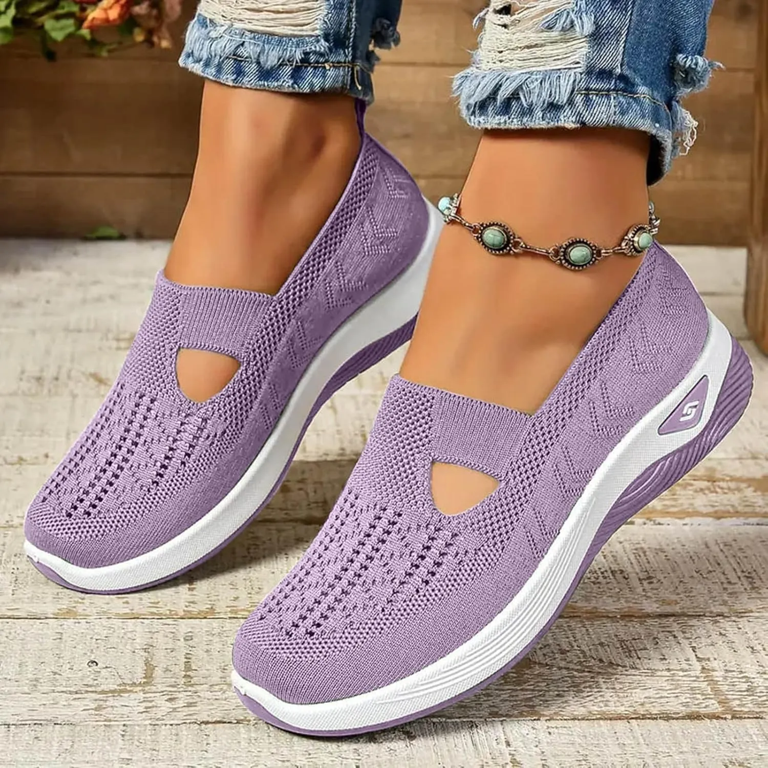 Women Walking Shoes Orthopedic Sock Sneakers Slip-On Woven Breathable Mesh Nursing Work Mesh Air Cushion Athletic Shoes
