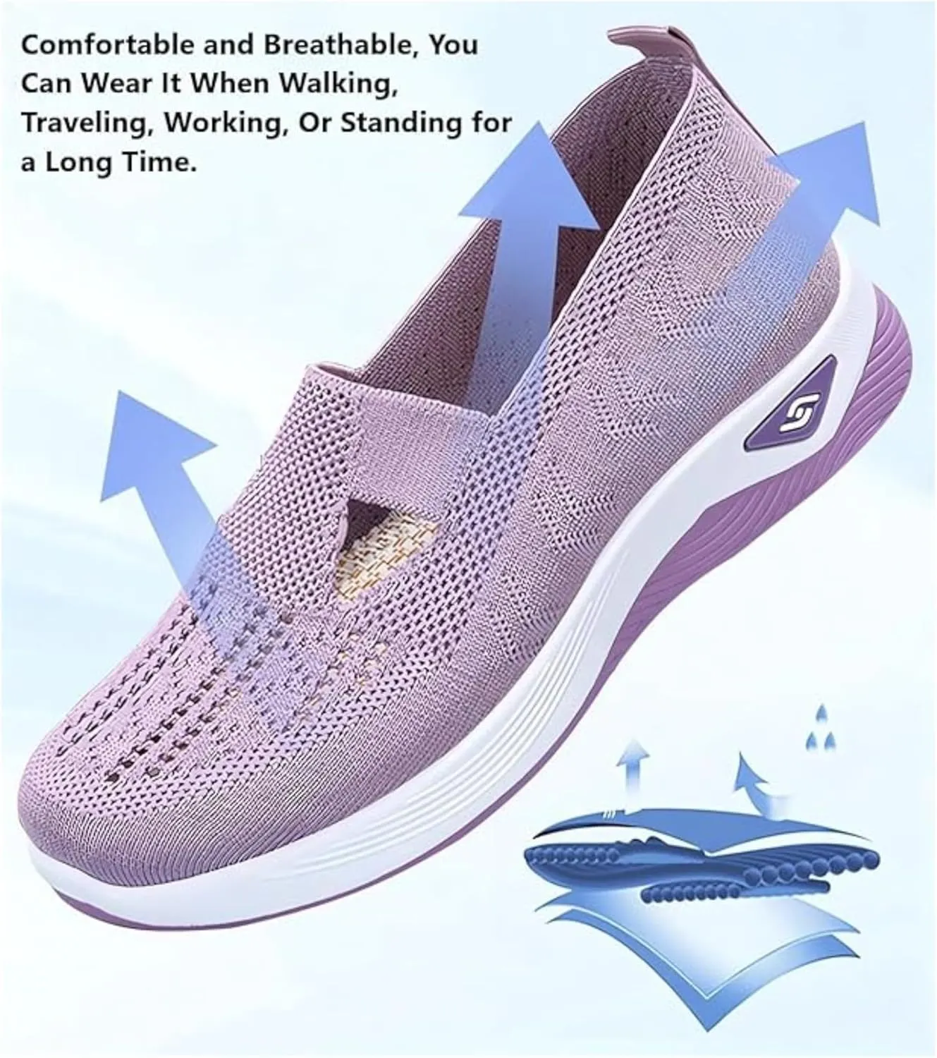 Women Walking Shoes Orthopedic Sock Sneakers Slip-On Woven Breathable Mesh Nursing Work Mesh Air Cushion Athletic Shoes