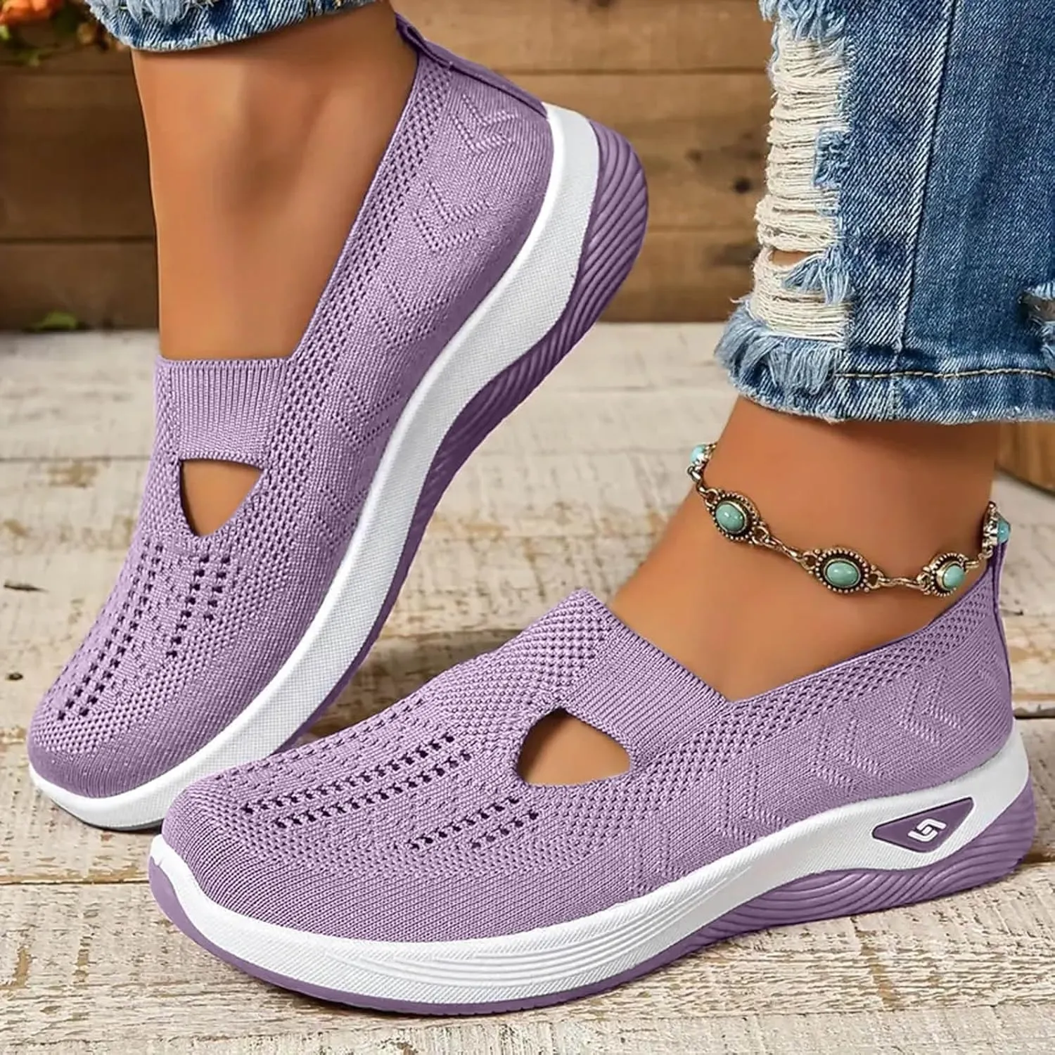 Women Walking Shoes Orthopedic Sock Sneakers Slip-On Woven Breathable Mesh Nursing Work Mesh Air Cushion Athletic Shoes