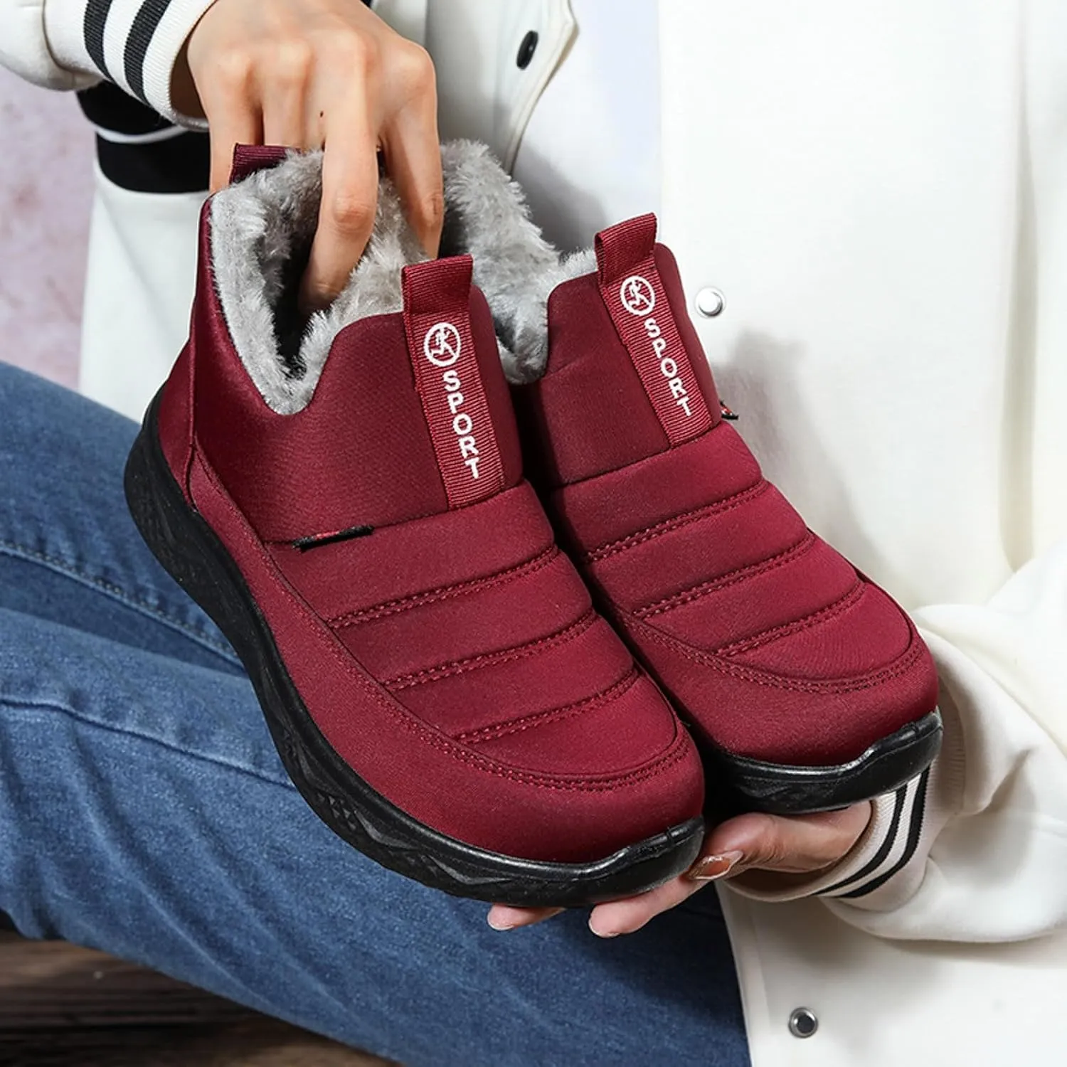 Women Winter Warm Snow Boots,Winter Rain Snow Boots,Waterproof Faux Fur Lined Ankle Boots,Ladies Casual Walking Boots