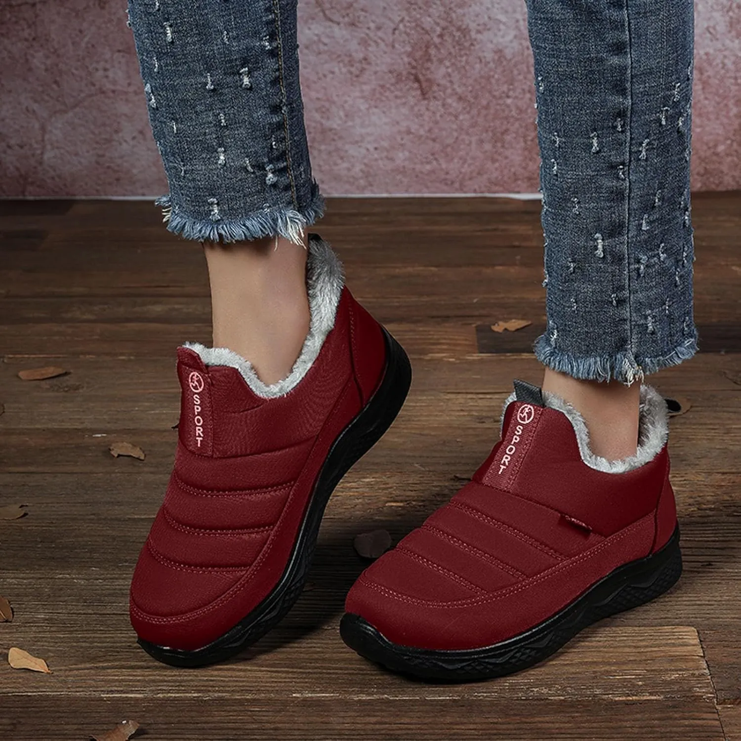 Women Winter Warm Snow Boots,Winter Rain Snow Boots,Waterproof Faux Fur Lined Ankle Boots,Ladies Casual Walking Boots