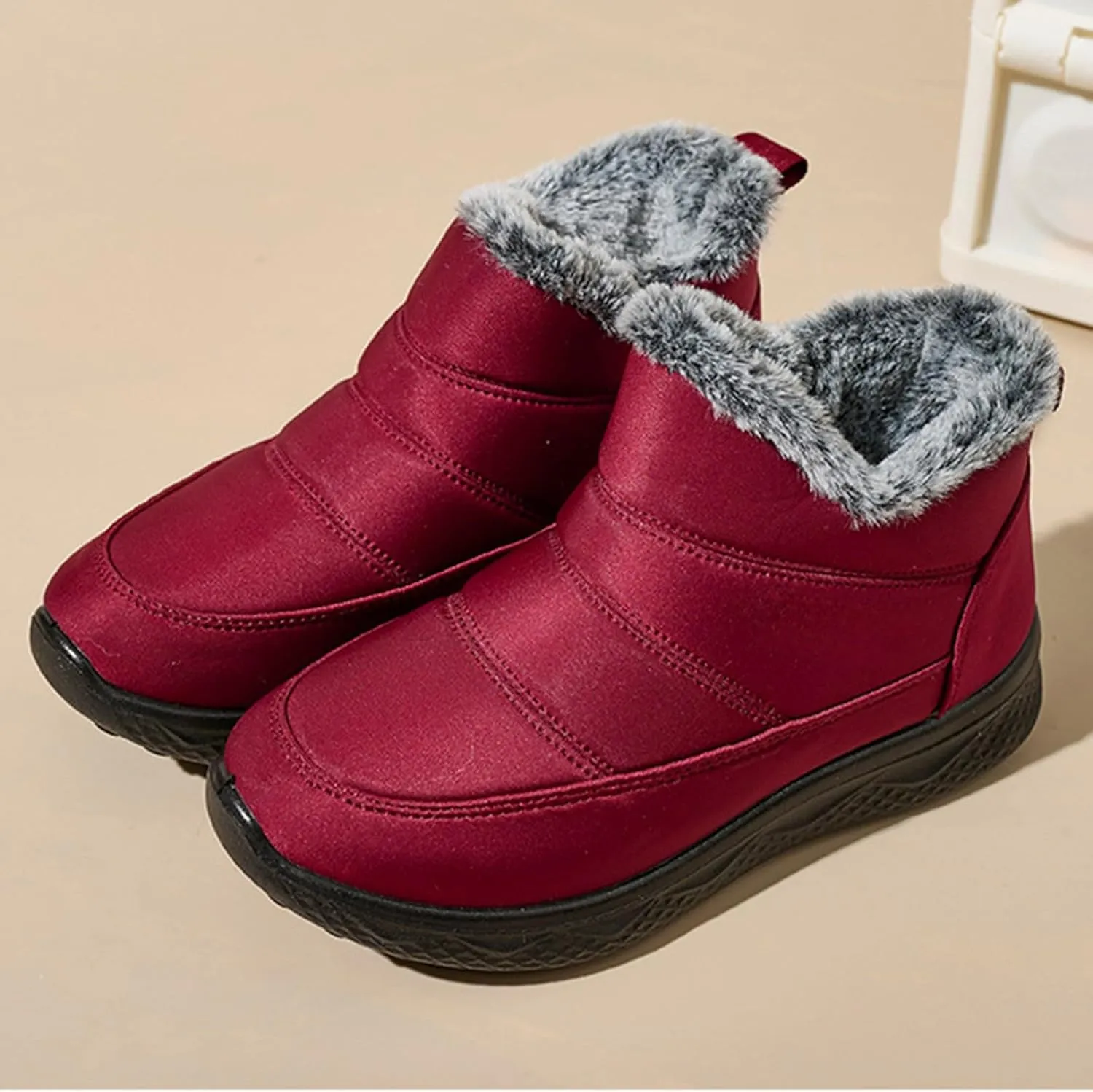 Womens Ankle Snow Boots Black Lace Up Waterproof Hiking Boots For Women Winter Plush Lined Boots With Side Zipper