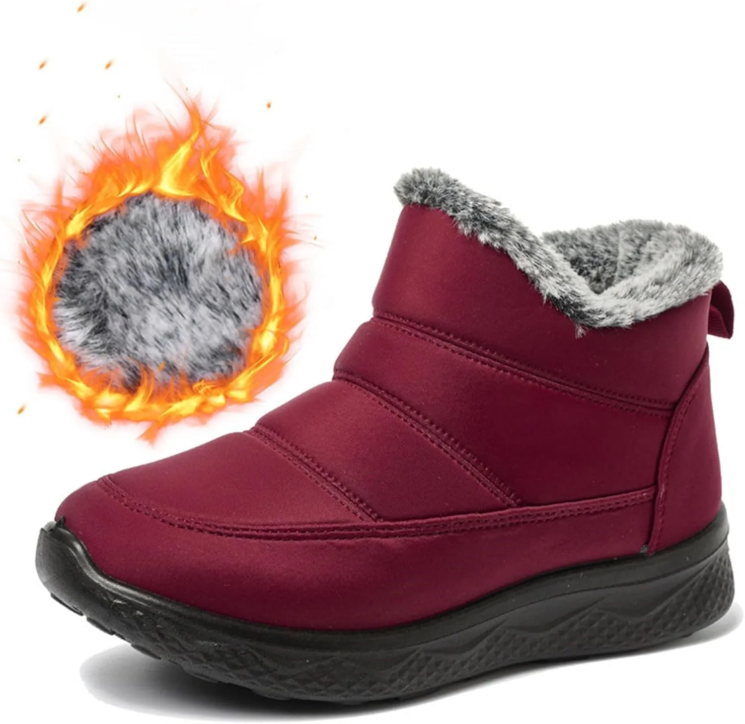 Womens Ankle Snow Boots Black Lace Up Waterproof Hiking Boots For Women Winter Plush Lined Boots With Side Zipper