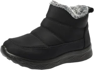 Womens Ankle Snow Boots Black Lace Up Waterproof Hiking Boots For Women Winter Plush Lined Boots With Side Zipper