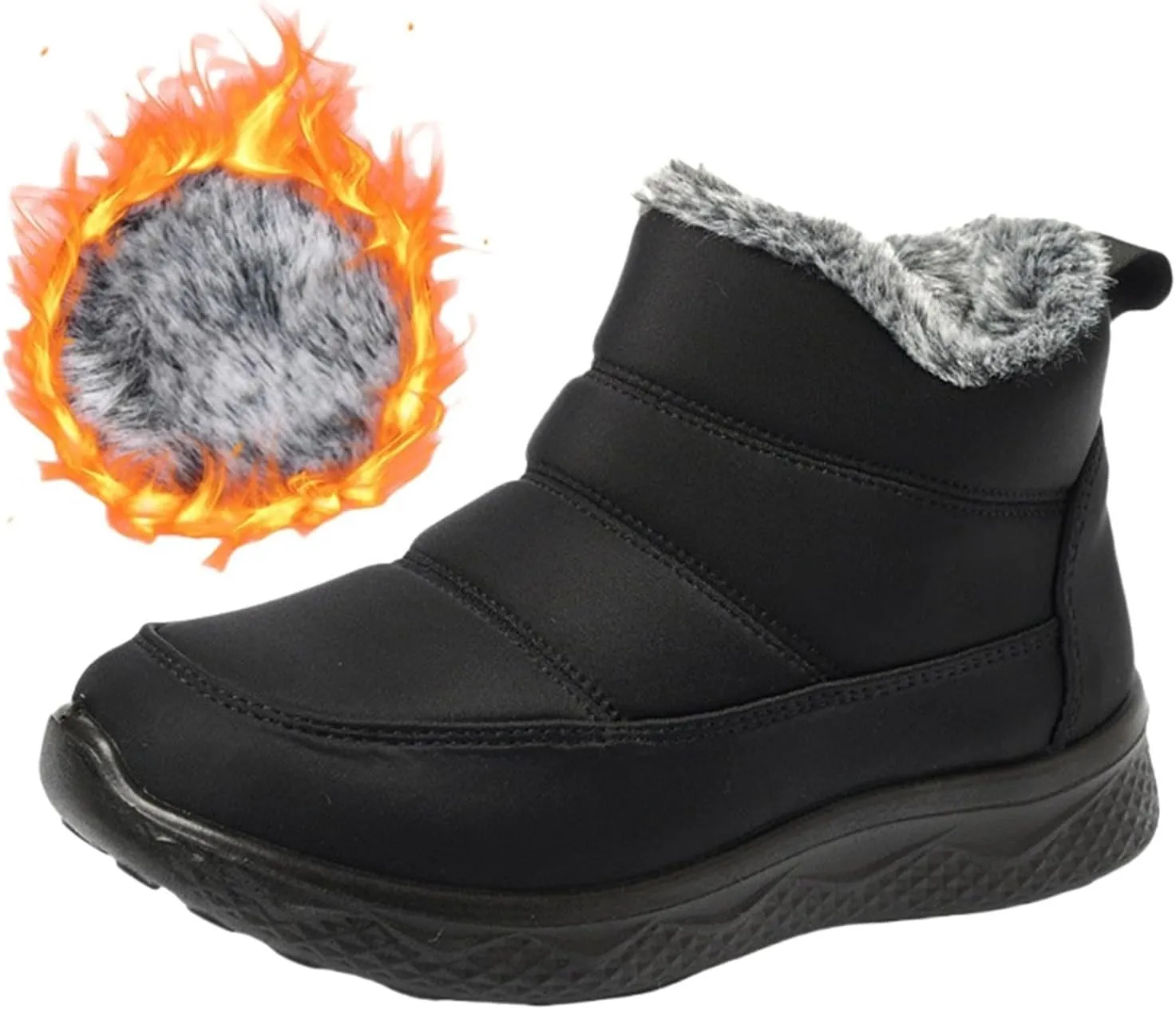 Womens Ankle Snow Boots Black Lace Up Waterproof Hiking Boots For Women Winter Plush Lined Boots With Side Zipper
