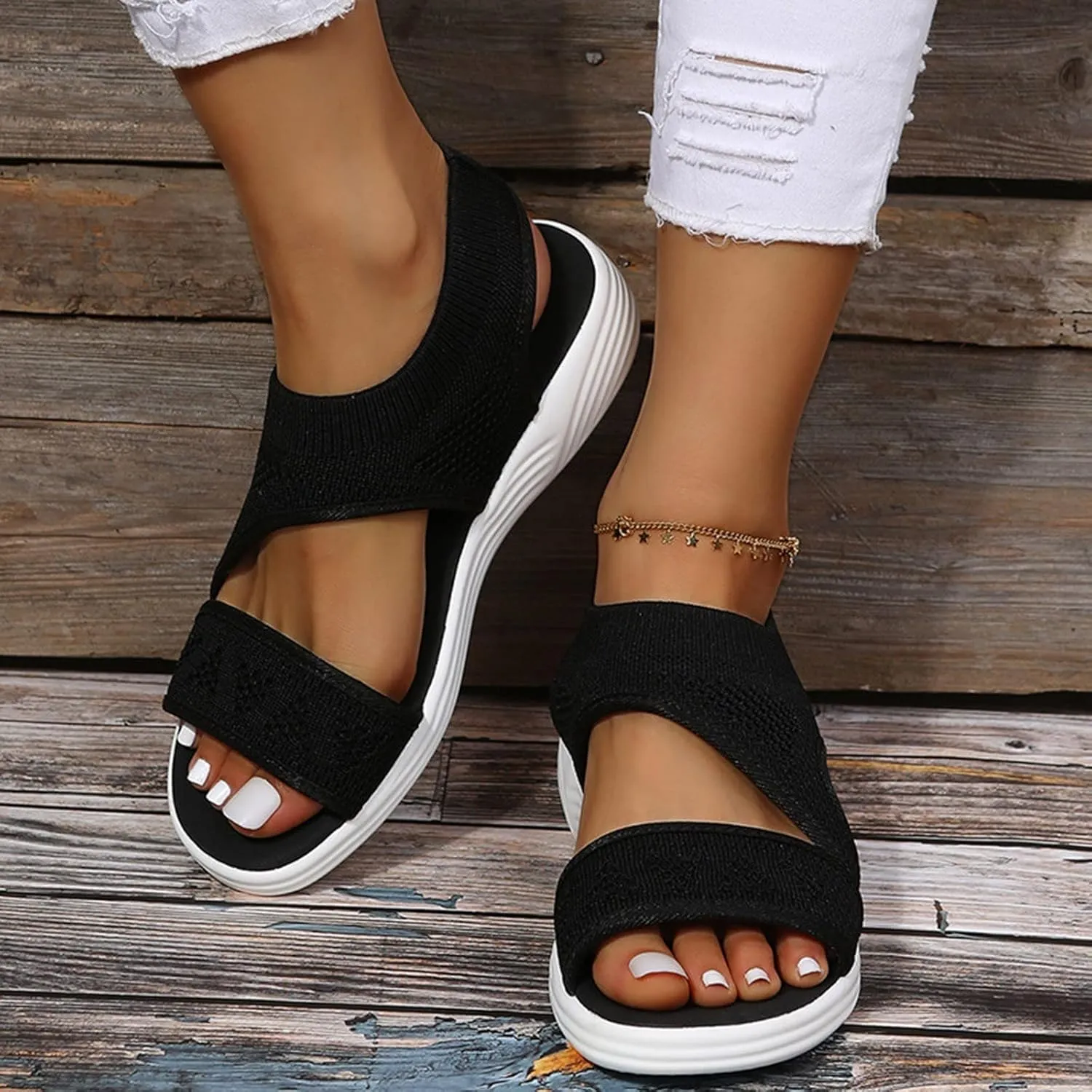 Women's Arch Support Orthotic Sandals Comfort Slip-On Sport Open-Toe Mesh Walking Sandals for Plantar Fasciitis