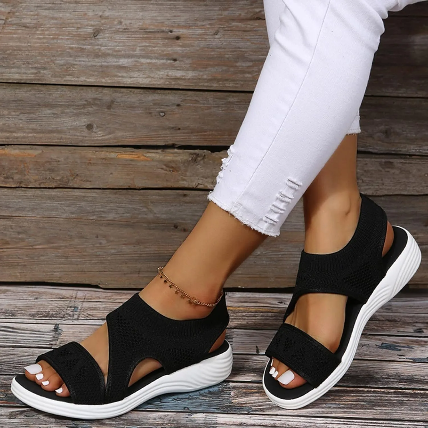 Women's Arch Support Orthotic Sandals Comfort Slip-On Sport Open-Toe Mesh Walking Sandals for Plantar Fasciitis