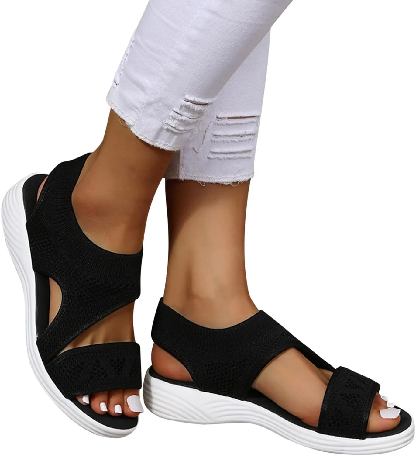 Women's Arch Support Orthotic Sandals Comfort Slip-On Sport Open-Toe Mesh Walking Sandals for Plantar Fasciitis