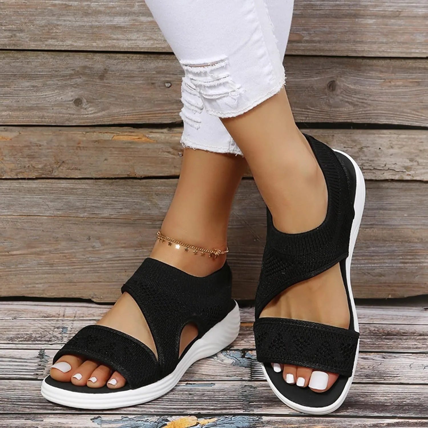 Women's Arch Support Orthotic Sandals Comfort Slip-On Sport Open-Toe Mesh Walking Sandals for Plantar Fasciitis