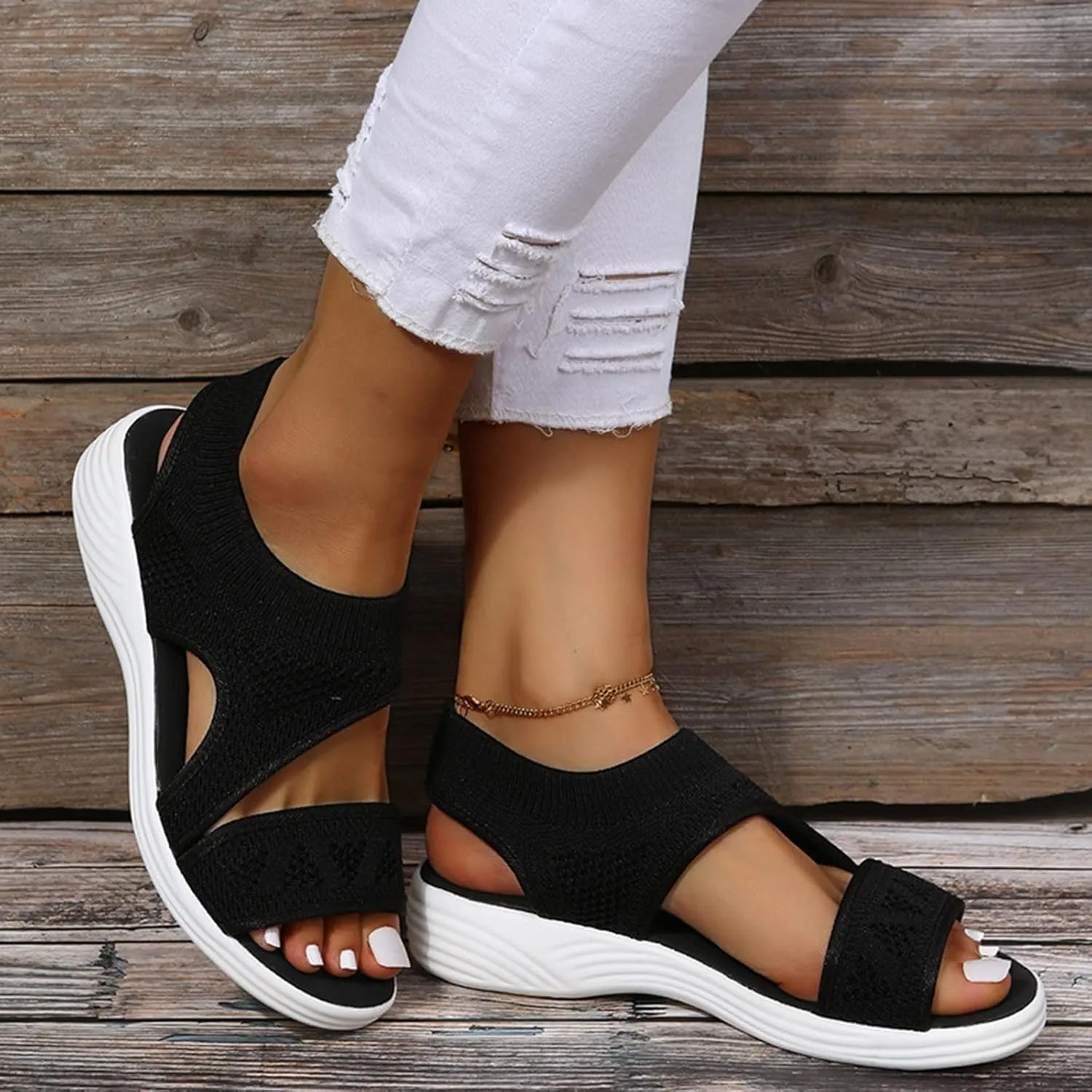 Women's Arch Support Orthotic Sandals Comfort Slip-On Sport Open-Toe Mesh Walking Sandals for Plantar Fasciitis
