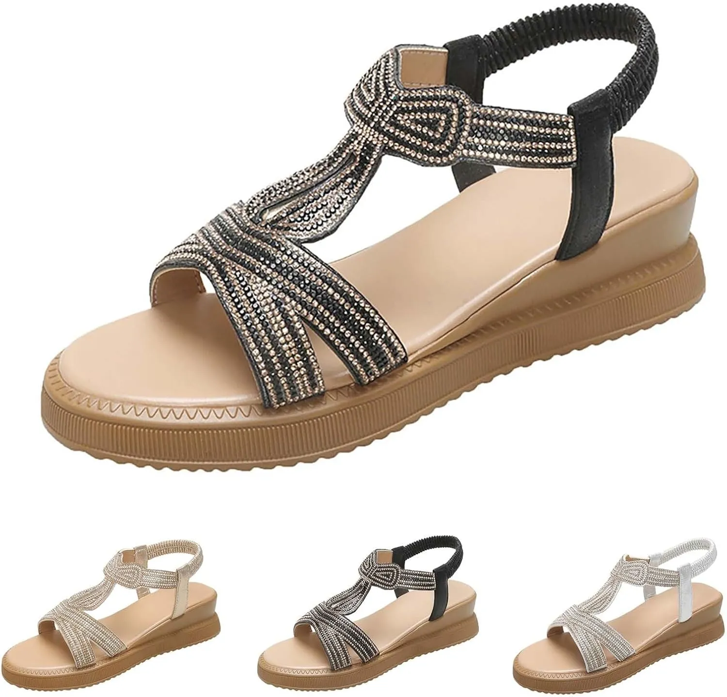 Women's Casual Elastic Slope Bottom Roman Shoes Summer Fashion Ladies Sandals Slide Sandals for Women Casual Summer