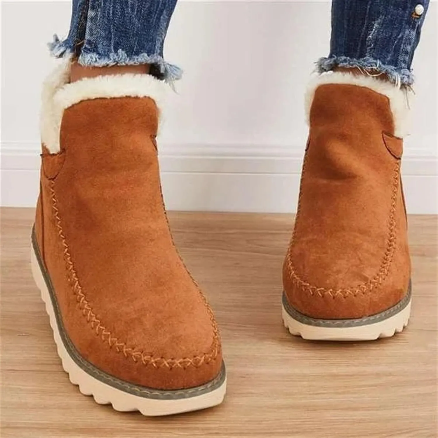 Women's Classic Faux Fur Slip on Winter Ankle Snow Boots Winter Boots for Women Waterproof Snow Non Slip Womens Wide Toe Snow Boots Women Winter Boots Size 10 1/2 Botas De Mujer Para El Frio