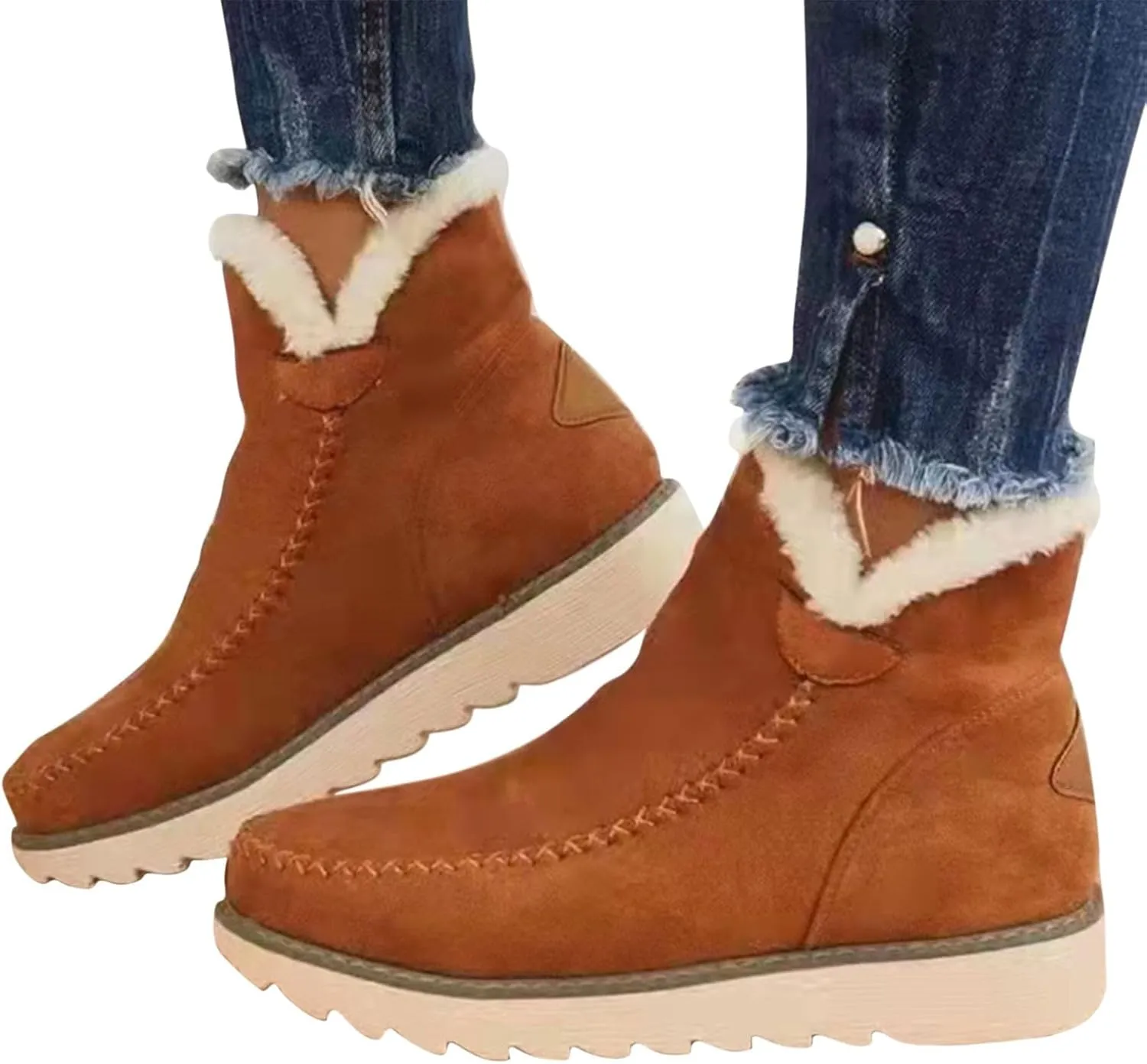 Women's Classic Faux Fur Slip on Winter Ankle Snow Boots Winter Boots for Women Waterproof Snow Non Slip Womens Wide Toe Snow Boots Women Winter Boots Size 10 1/2 Botas De Mujer Para El Frio