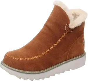 Women's Classic Faux Fur Slip on Winter Ankle Snow Boots Winter Boots for Women Waterproof Snow Non Slip Womens Wide Toe Snow Boots Women Winter Boots Size 10 1/2 Botas De Mujer Para El Frio