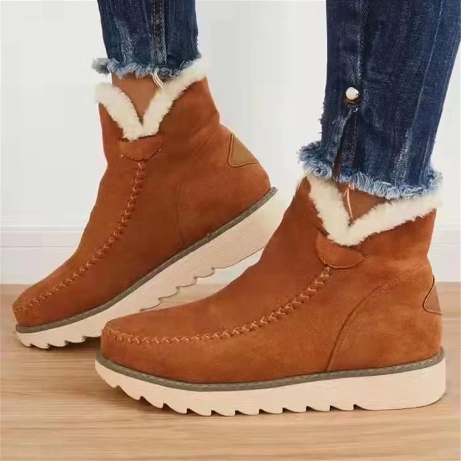 Women's Classic Faux Fur Slip on Winter Ankle Snow Boots Winter Boots for Women Waterproof Snow Non Slip Womens Wide Toe Snow Boots Women Winter Boots Size 10 1/2 Botas De Mujer Para El Frio