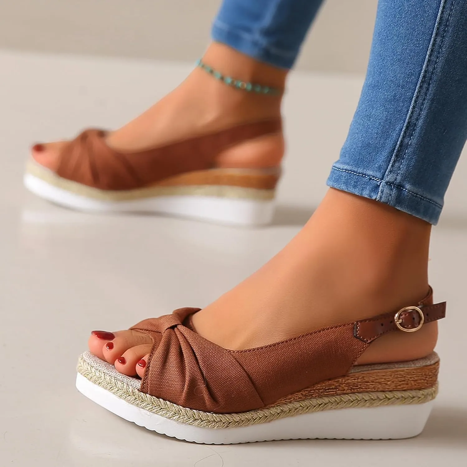 Womens Dress Sandals Plus Size Ankle Strap Buckle Black Sandal Wedge Casual Arch Support Comfortable Summer Shoes