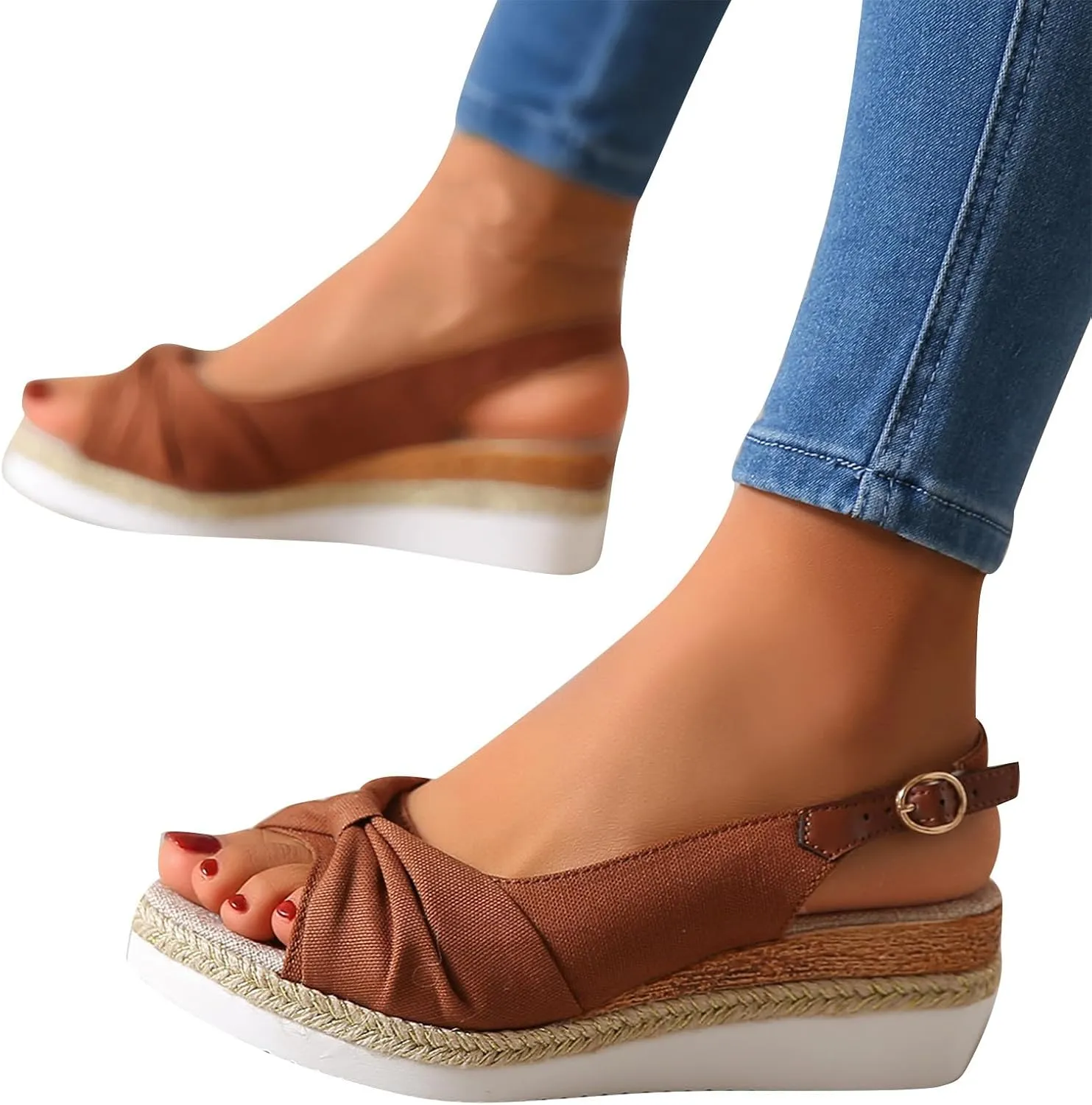 Womens Dress Sandals Plus Size Ankle Strap Buckle Black Sandal Wedge Casual Arch Support Comfortable Summer Shoes