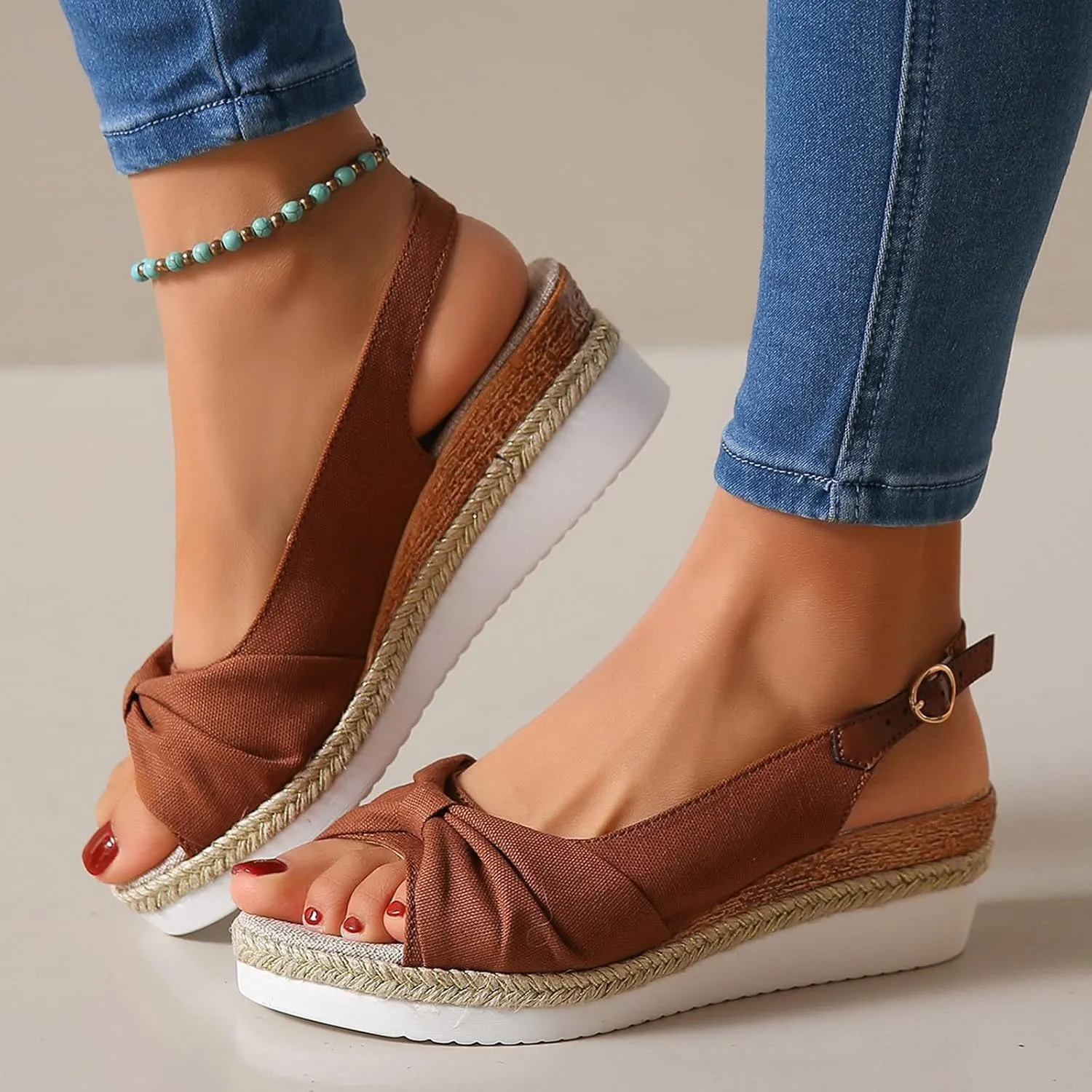 Womens Dress Sandals Plus Size Ankle Strap Buckle Black Sandal Wedge Casual Arch Support Comfortable Summer Shoes