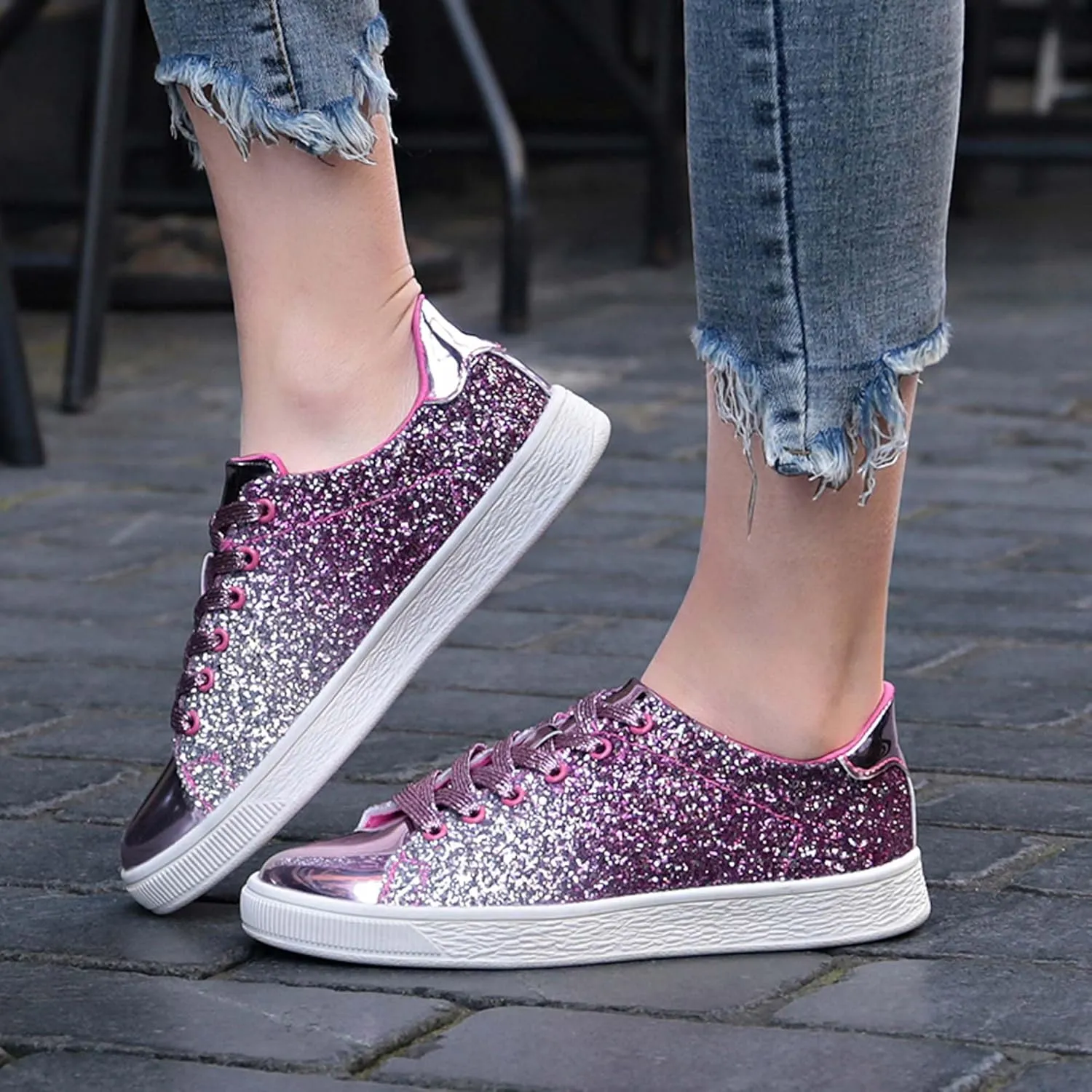 Women's Fashionable Colorful Sports Skateboard Shoes Anti Slip Shock-Absorbing Tennis Shoes Ultra Light Breathable Casual Walking Shoes
