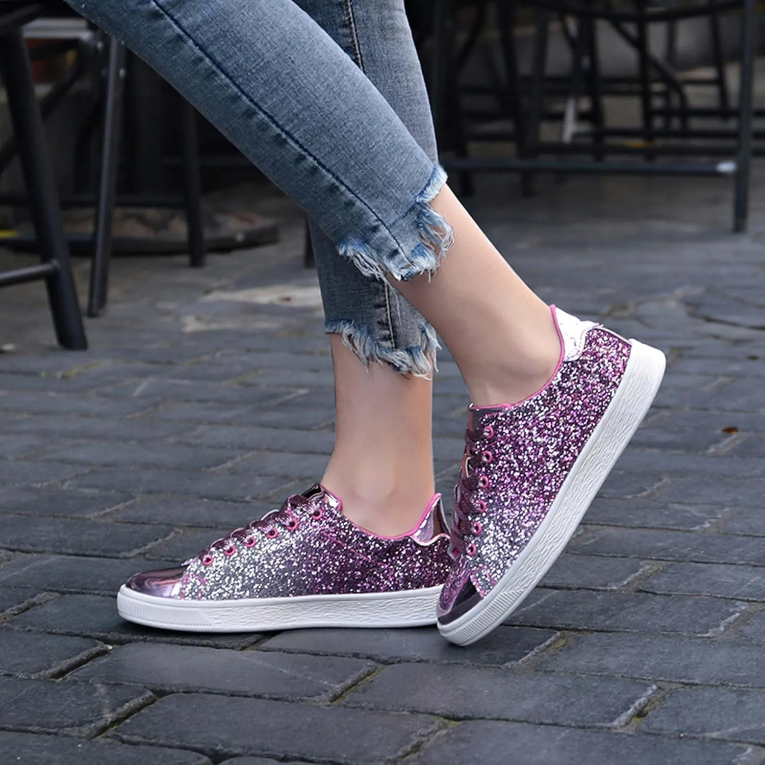 Women's Fashionable Colorful Sports Skateboard Shoes Anti Slip Shock-Absorbing Tennis Shoes Ultra Light Breathable Casual Walking Shoes