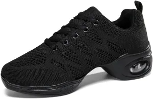 Women's Jazz Dance Sneakers - Breathable Lace-Up Split Sole Shoes with Air Cushion for Walking & Athletic Performance