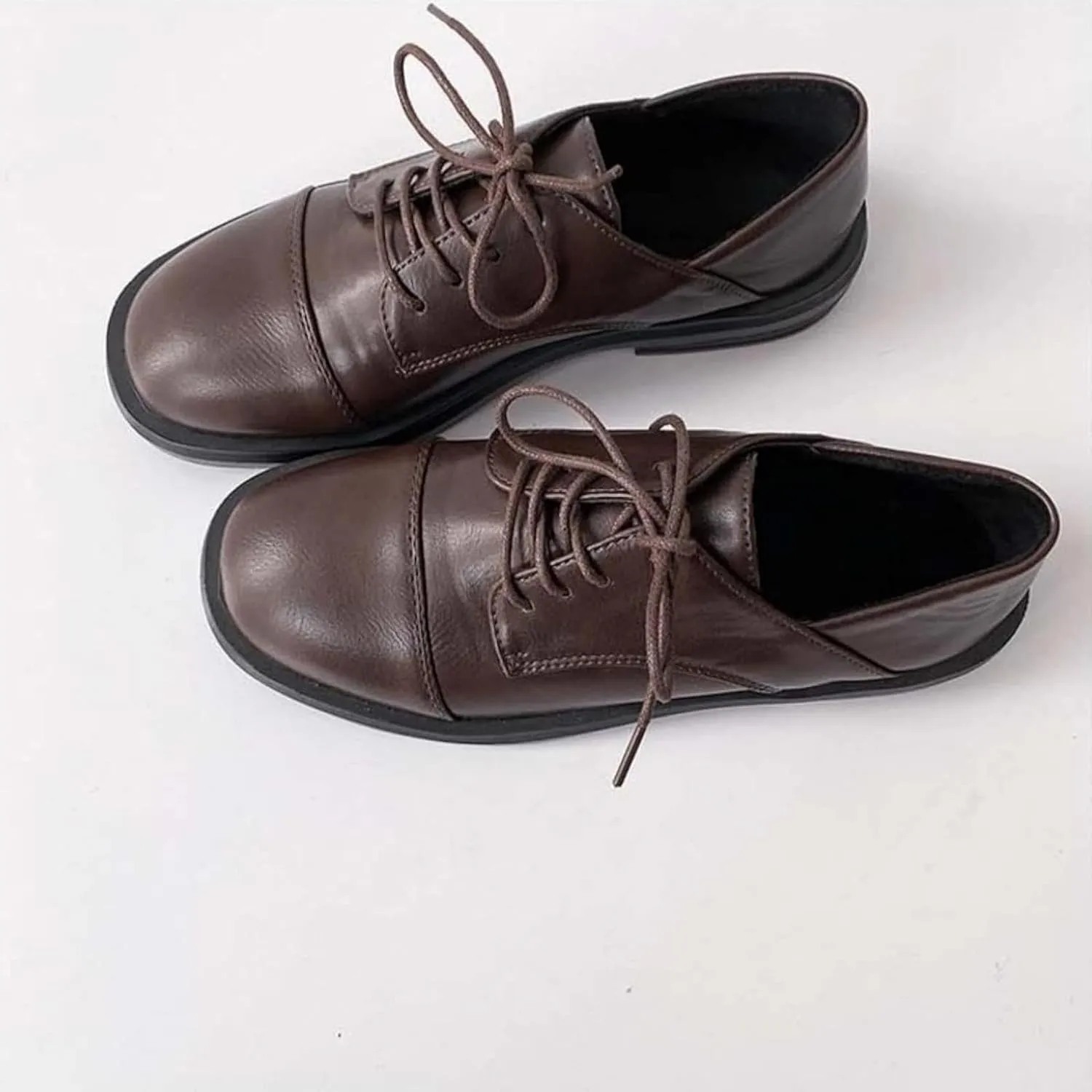 Women's Lace up Flat Shoes, Cute Round Toe Student Shoes, Oxford Girl's Lightweight Uniform Flat Shoes