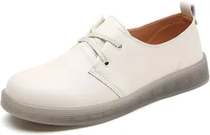 Women's Leather Casual Flat Oxford Shoes Comfort Round Toe Non Slip Breathable Lace Up Dress Shoes for Work Dating Shopping
