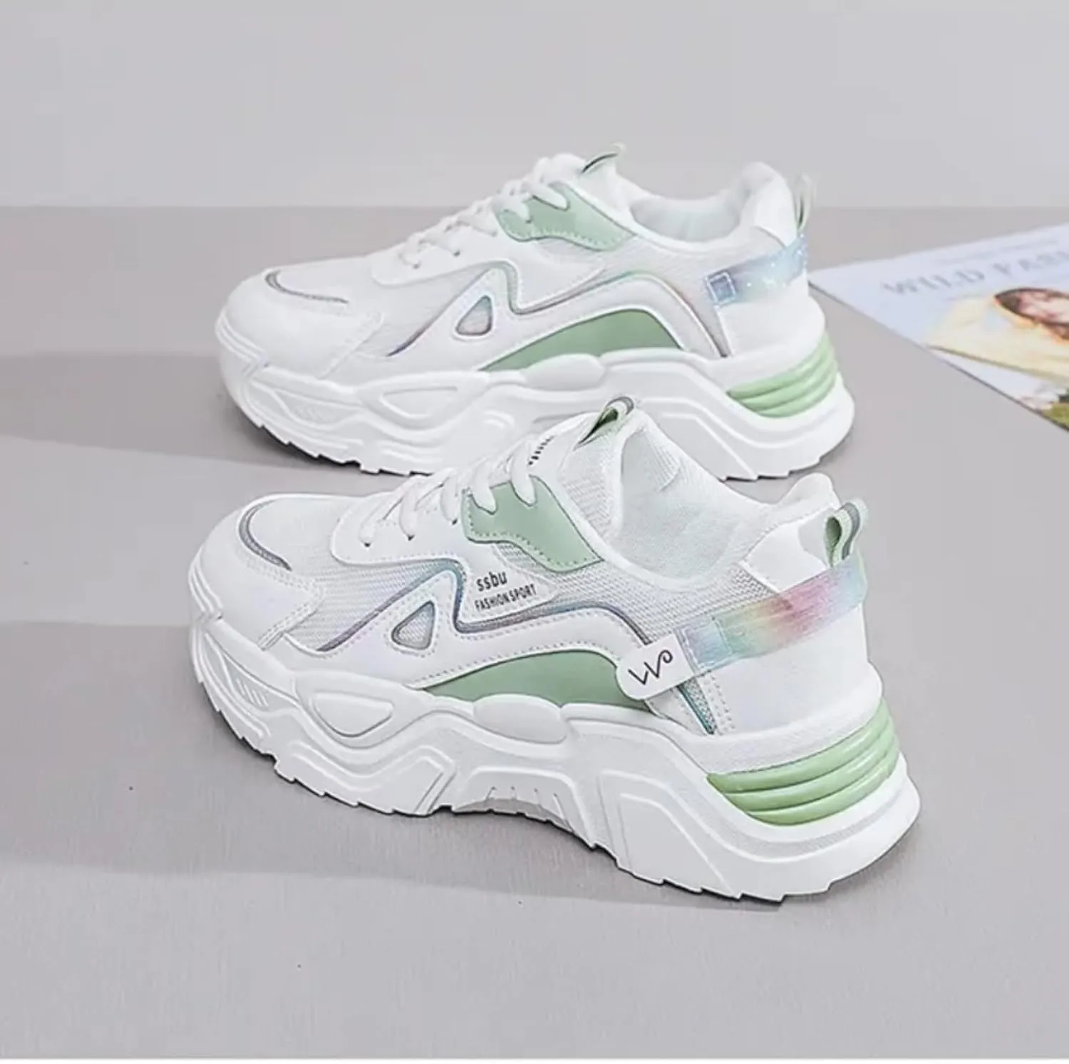 Womens Leather Lace-Up Platform Sneakers Casual Non-Slip Shock Absorbing Heighten Fashion Breathable Walking Workout Shoes