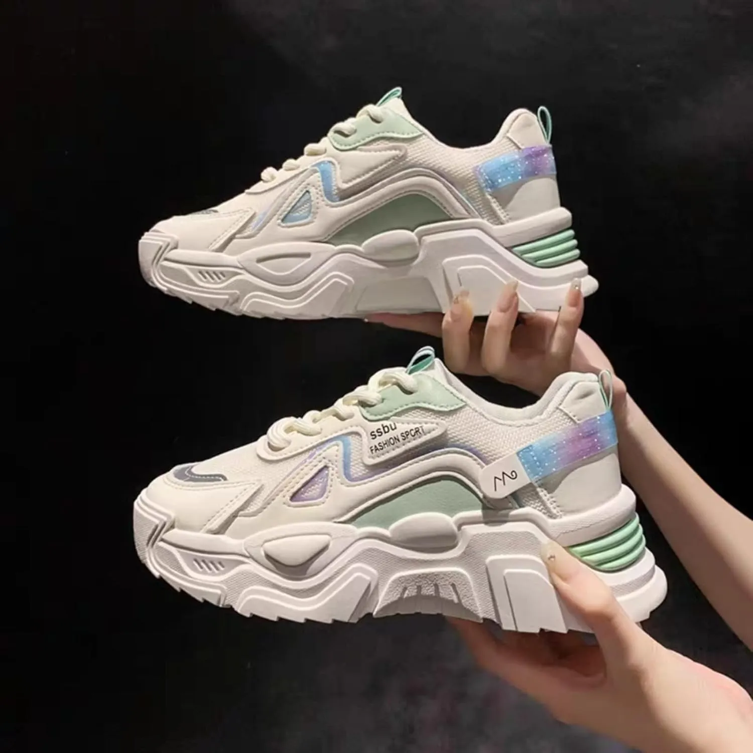 Womens Leather Lace-Up Platform Sneakers Casual Non-Slip Shock Absorbing Heighten Fashion Breathable Walking Workout Shoes