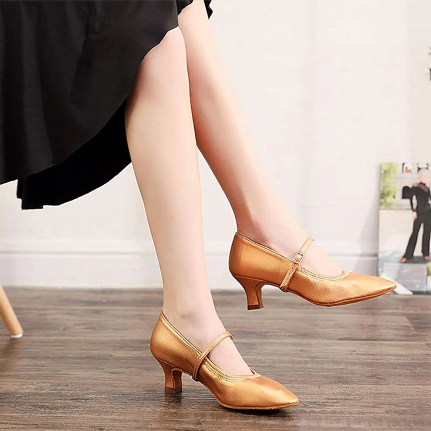 Womens Practice Beginner Latin Tango Ballroom Character Dance Shoes, for Prom Wedding Social Party (Color : Gold 7cm, Size : 5.5)