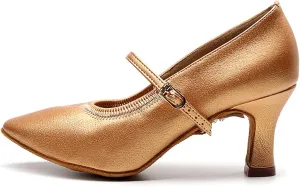 Womens Practice Beginner Latin Tango Ballroom Character Dance Shoes, for Prom Wedding Social Party (Color : Gold 7cm, Size : 5.5)