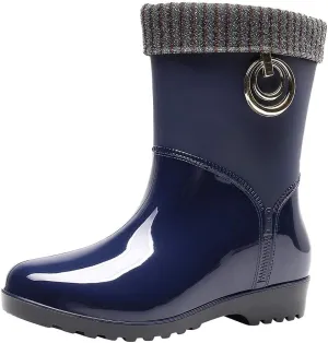 Womens Rain Boots Tall Waterproof Knitted Lined Mens Grounded Footwear Booties Barefoot Shoes Casual Fall Mid Calf Rain Boots for Women,Waterproof Garden Womens Winter Boots