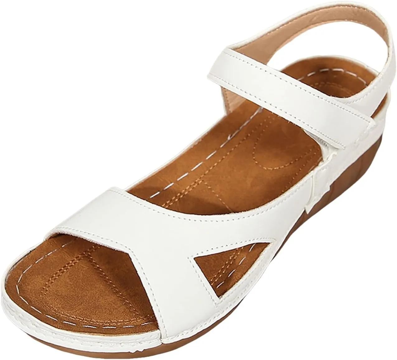 Womens Slip On Sandals Open Toe Wedges Ankle Strap Thick Soled Platform Sandals Summer Dressy Beach Shoes