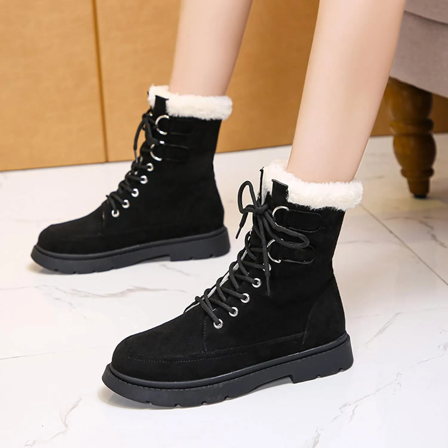 Womens Snow Boots Waterproof Wide Size 7 White Snow Boots Women Winter Brown Fur Boots for Women Waterproof Boots for Winter Waterproof Botas De Invierno Para Mujer Negras